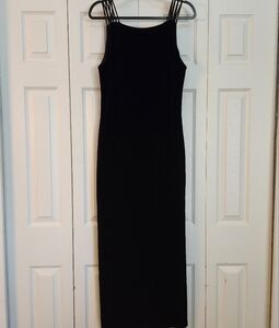 Nina Piccalino‎ Vintage Black Lined Maxi Velvet Evening Gown Thin Straps Size L